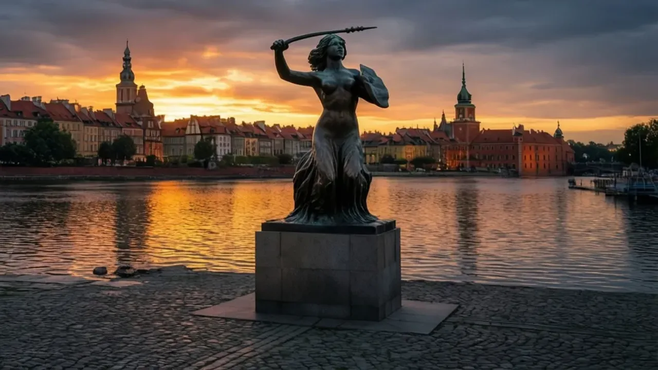 Legenda o syrence warszawskiej: historia i pomniki, które znasz Pomnik Syrenki nad Wisłą jako legenda o syrence warszawskiej w świetle zachodzącego słońca.